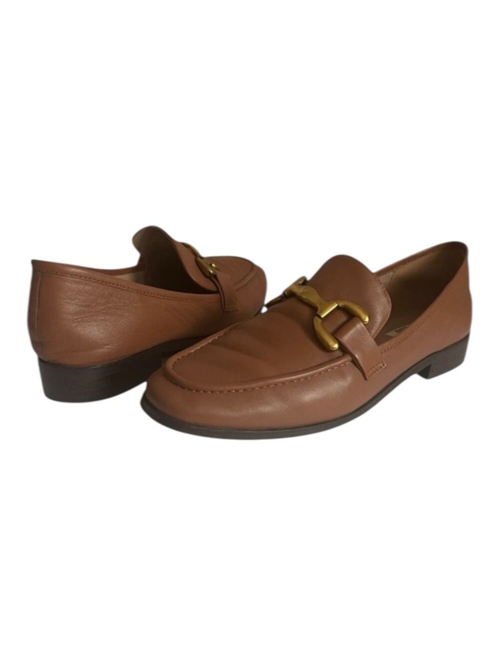 Bibi Lou Brown Leather Gold Horsebit Slip On Loafers Size 41